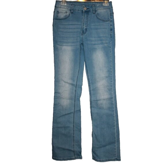 Unbranded Denim - KUNMI Women’s Distressed Stretch Jeans Size 4 Blue Bootcut Denim 26x31 NEW